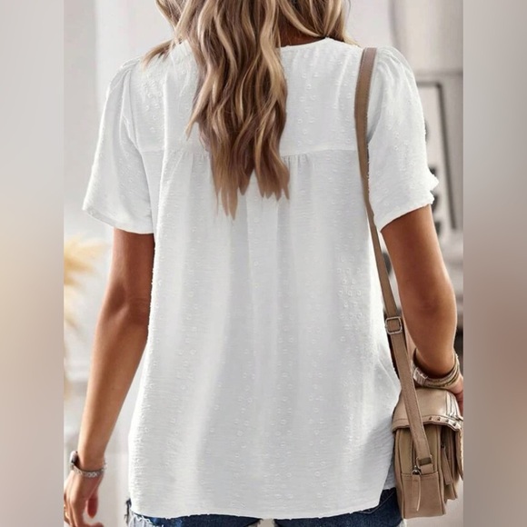 Frenchy Swiss Dot Contrast Guipure Lace Tee - Picture 4 of 8